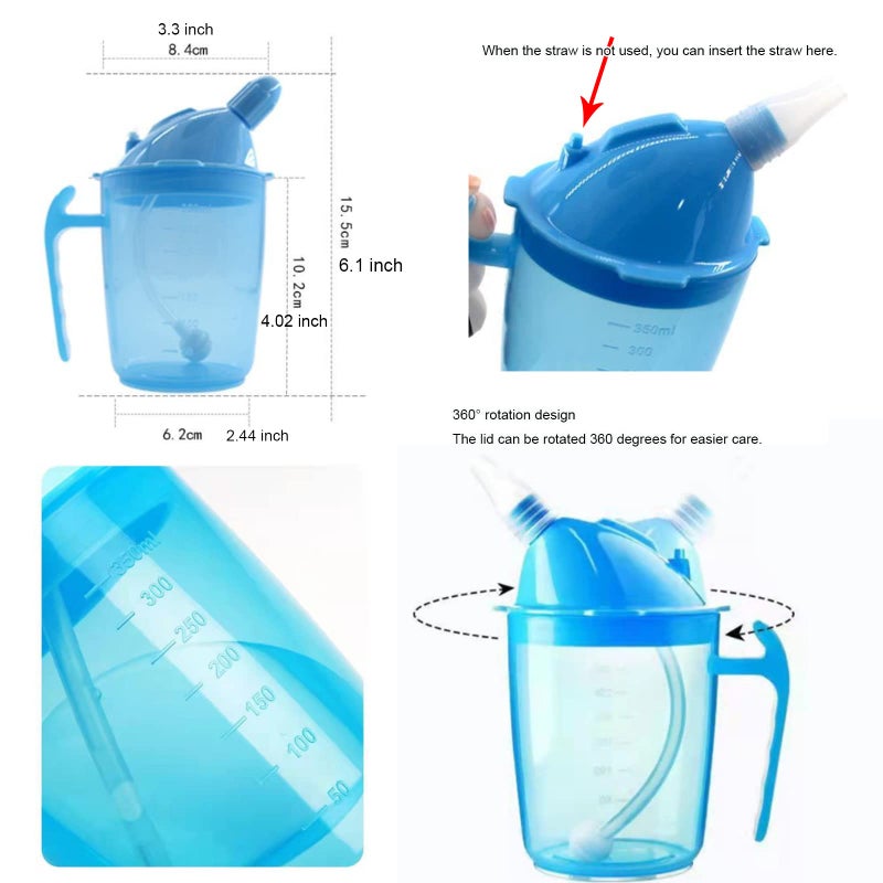 VOPHIA Drinking Beaker Cup for Disabled Adults  Convalescent No Spill Feeding Cup with Straw for Elderly Maternity Drink Water Porridge Soup 350ml (Blue) - Image 5