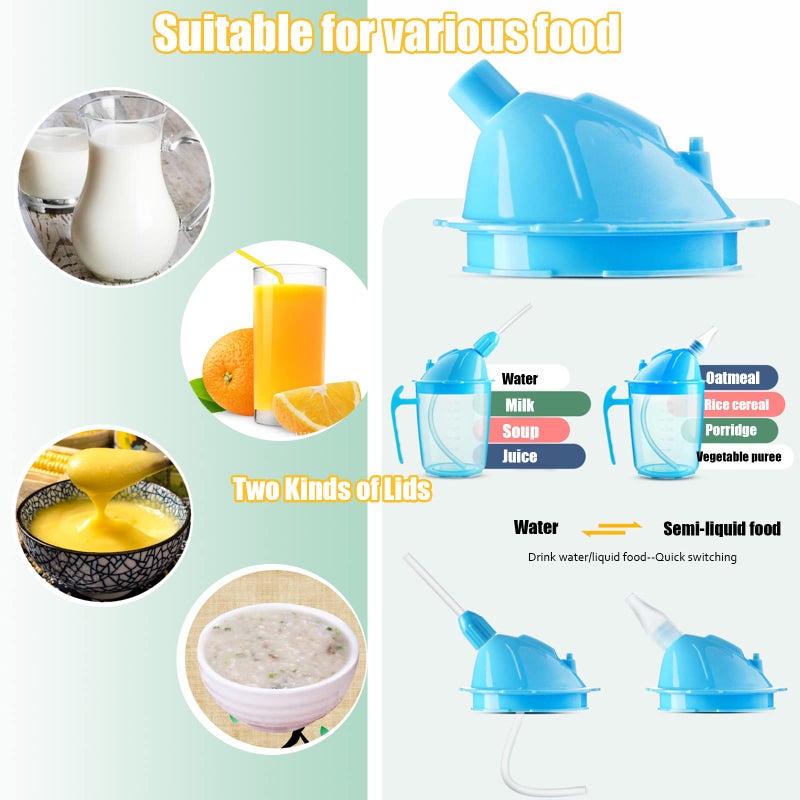 VOPHIA Drinking Beaker Cup for Disabled Adults  Convalescent No Spill Feeding Cup with Straw for Elderly Maternity Drink Water Porridge Soup 350ml (Blue) - Image 3