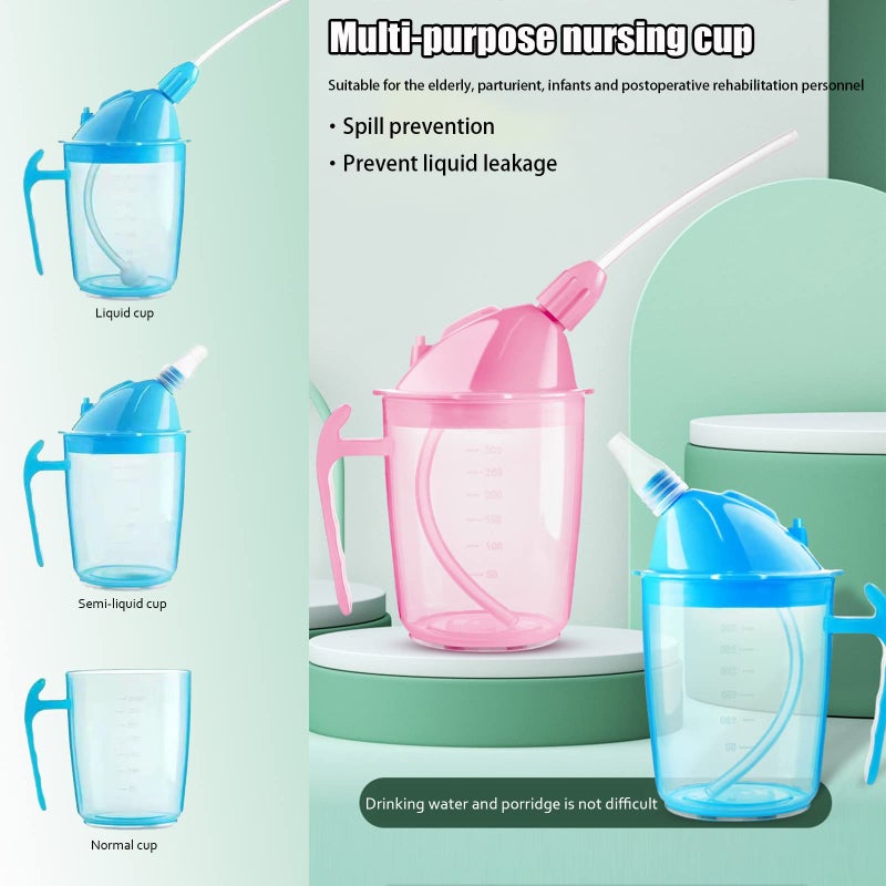 VOPHIA Drinking Beaker Cup for Disabled Adults  Convalescent No Spill Feeding Cup with Straw for Elderly Maternity Drink Water Porridge Soup 350ml (Blue) - Image 4