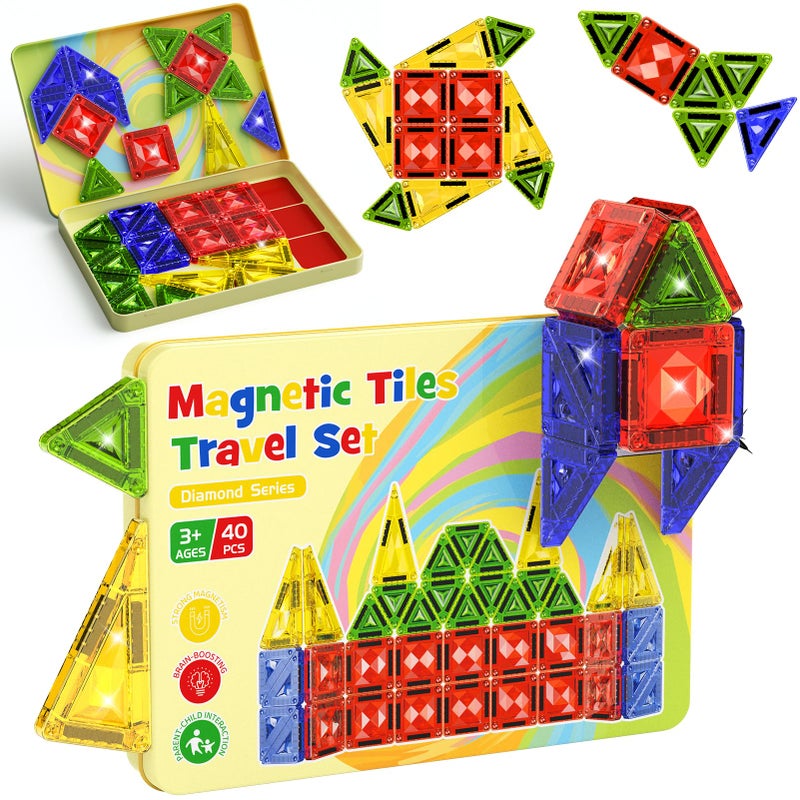 STEM MATCH Mini Magnetic Tiles for Kids Ages 48 40PCS Portable Travel Toys with Visual Storage Guide Metal Storage Box Compact Magnetic Building Blocks for Toddlers 35 Travel Activities - Image 3