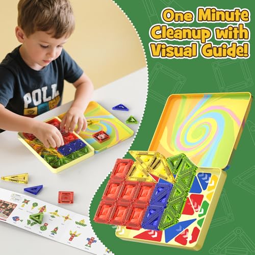 STEM MATCH Mini Magnetic Tiles for Kids Ages 48 40PCS Portable Travel Toys with Visual Storage Guide Metal Storage Box Compact Magnetic Building Blocks for Toddlers 35 Travel Activities - Image 5