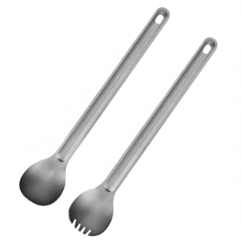 HWZBBEN Titanium Spoon - Lightweight Long Handle Spork - Corrosion-Resistant with Attachment Hole for Camping Hiking Backpacking - Image 1