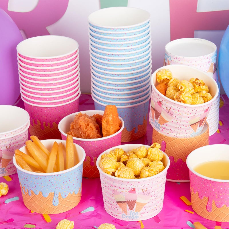 REDWORD 60PCs Ice Cream Bowls, 9oz Ice Cream Containers Disposable Paper Bowls Sundae Cups Dessert Soup Containers for Ice-cream Party Decorations Summer Party Decorations - Image 4