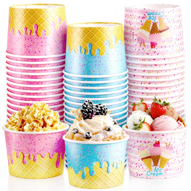 REDWORD 60PCs Ice Cream Bowls, 9oz Ice Cream Containers Disposable Paper Bowls Sundae Cups Dessert Soup Containers for Ice-cream Party Decorations Summer Party Decorations - Image 1