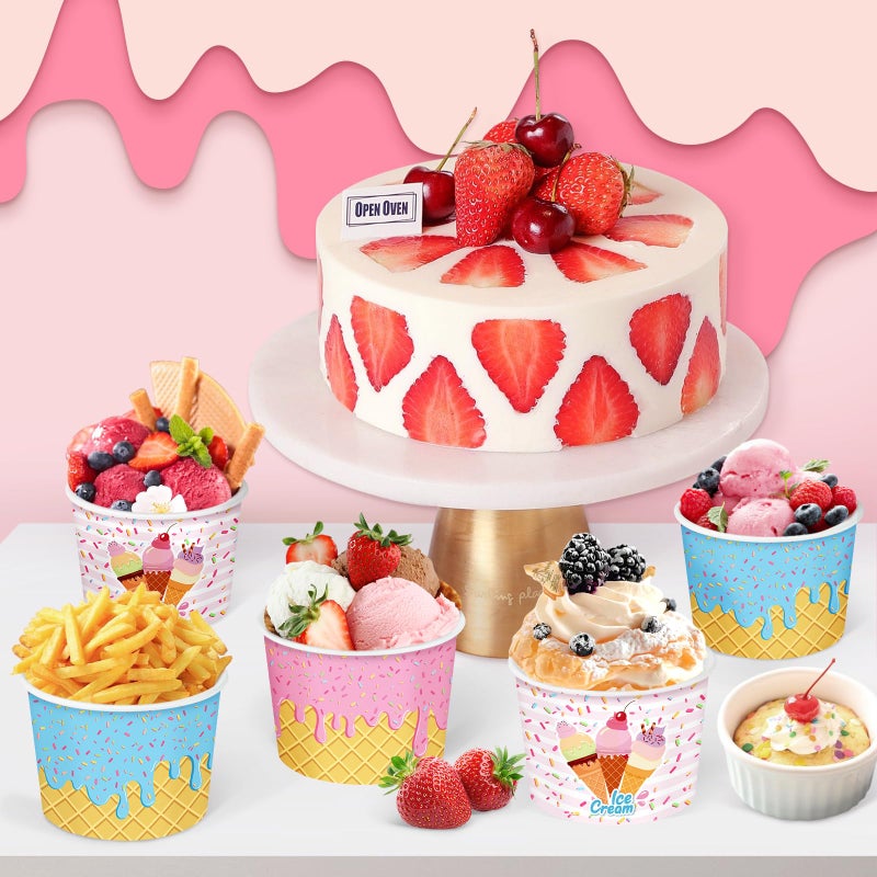 REDWORD 60PCs Ice Cream Bowls, 9oz Ice Cream Containers Disposable Paper Bowls Sundae Cups Dessert Soup Containers for Ice-cream Party Decorations Summer Party Decorations - Image 5