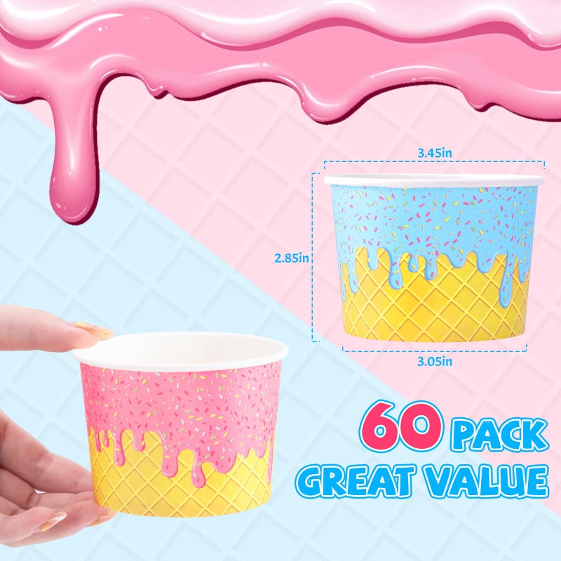 REDWORD 60PCs Ice Cream Bowls, 9oz Ice Cream Containers Disposable Paper Bowls Sundae Cups Dessert Soup Containers for Ice-cream Party Decorations Summer Party Decorations - Image 2