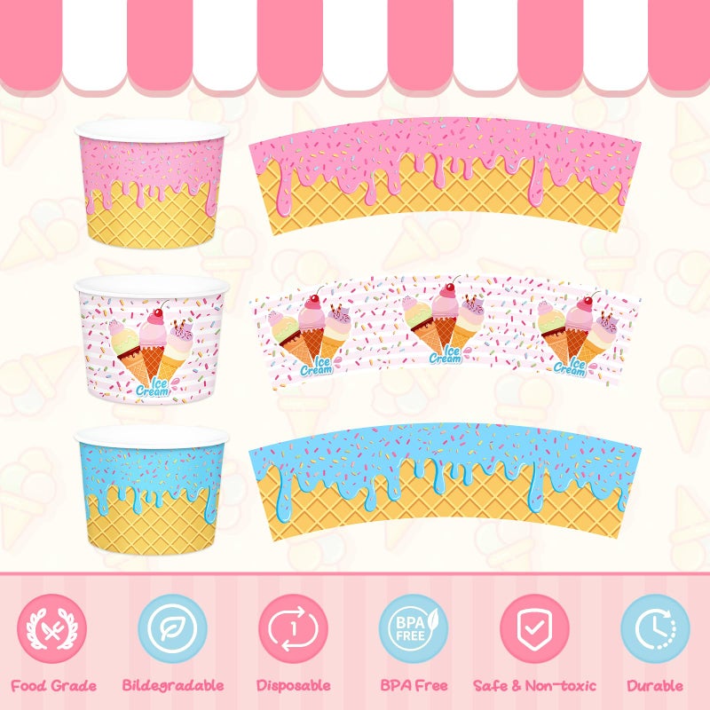REDWORD 60PCs Ice Cream Bowls, 9oz Ice Cream Containers Disposable Paper Bowls Sundae Cups Dessert Soup Containers for Ice-cream Party Decorations Summer Party Decorations - Image 3