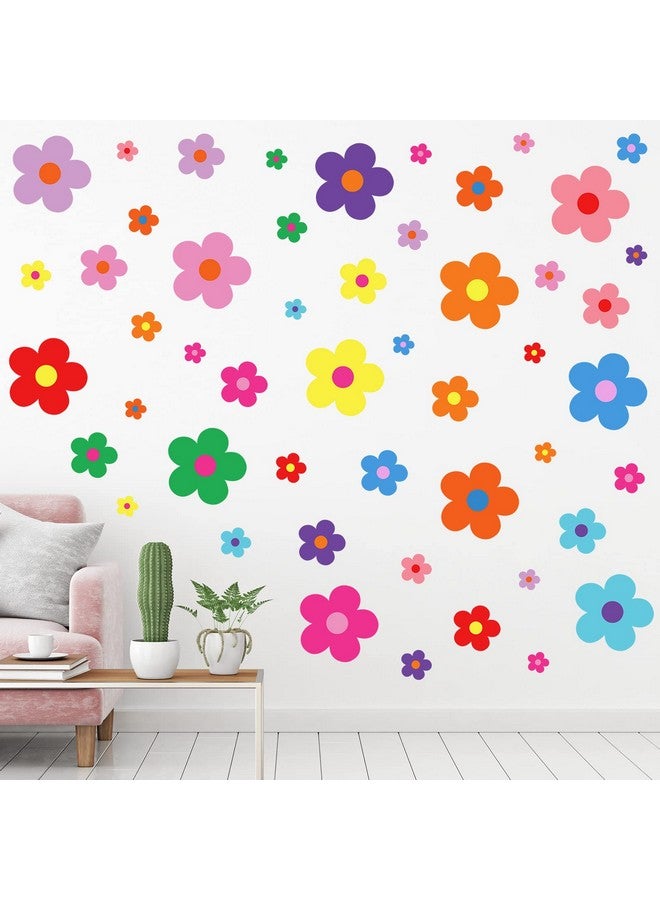 TaoBary 288 قطعة من ملصقات الحائط على شكل زهور لطيفة Y2K ملونة من الفينيل قابلة للتقشير واللصق ملصقات جدارية جميلة على شكل زهور لتزيين غرفة نوم الأطفال والمراهقين والبنات والأولاد (ألوان زاهية) - Image 1