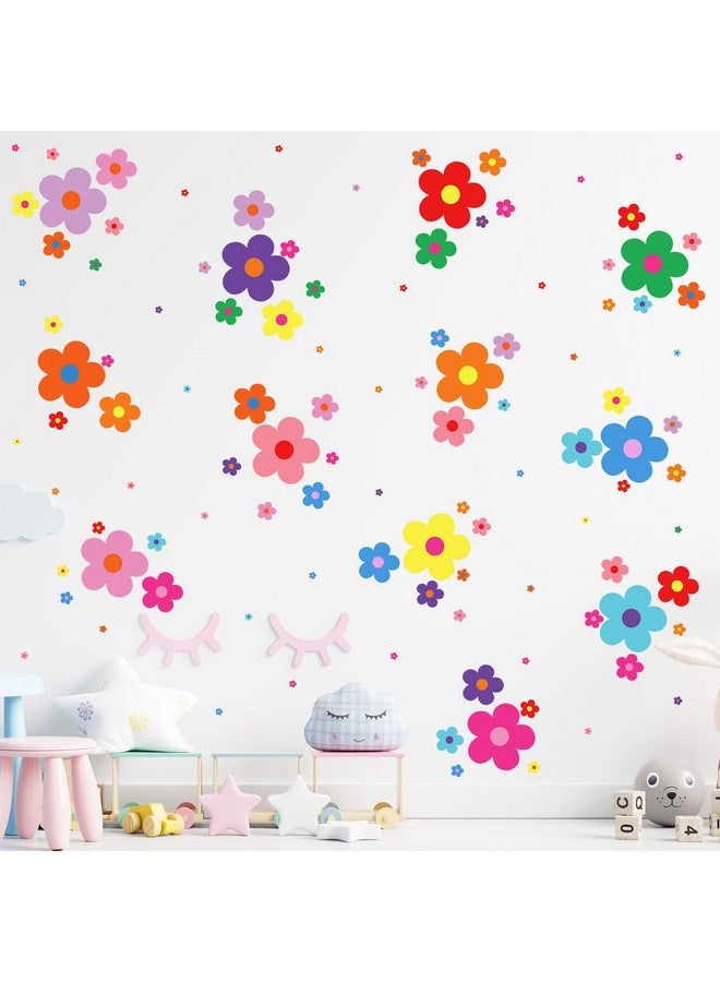TaoBary 288 قطعة من ملصقات الحائط على شكل زهور لطيفة Y2K ملونة من الفينيل قابلة للتقشير واللصق ملصقات جدارية جميلة على شكل زهور لتزيين غرفة نوم الأطفال والمراهقين والبنات والأولاد (ألوان زاهية) - Image 5