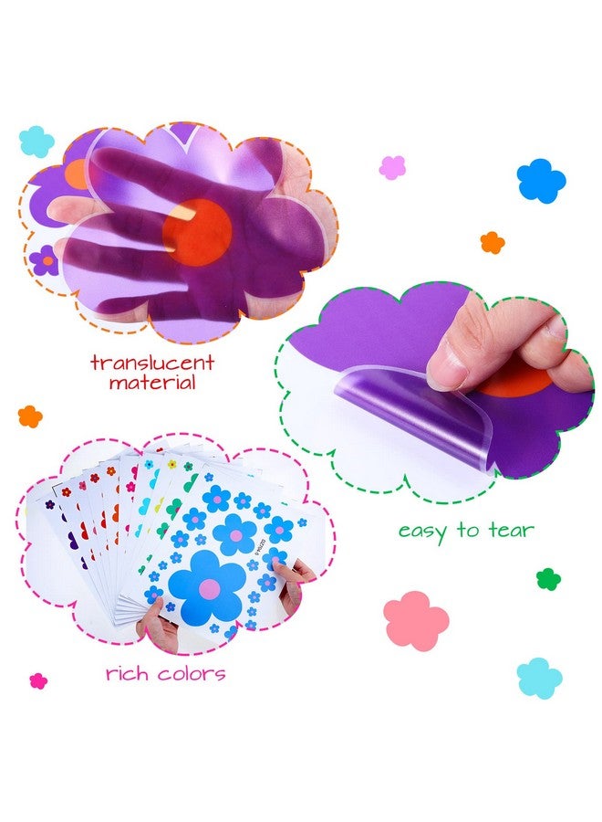 TaoBary 288 قطعة من ملصقات الحائط على شكل زهور لطيفة Y2K ملونة من الفينيل قابلة للتقشير واللصق ملصقات جدارية جميلة على شكل زهور لتزيين غرفة نوم الأطفال والمراهقين والبنات والأولاد (ألوان زاهية) - Image 3