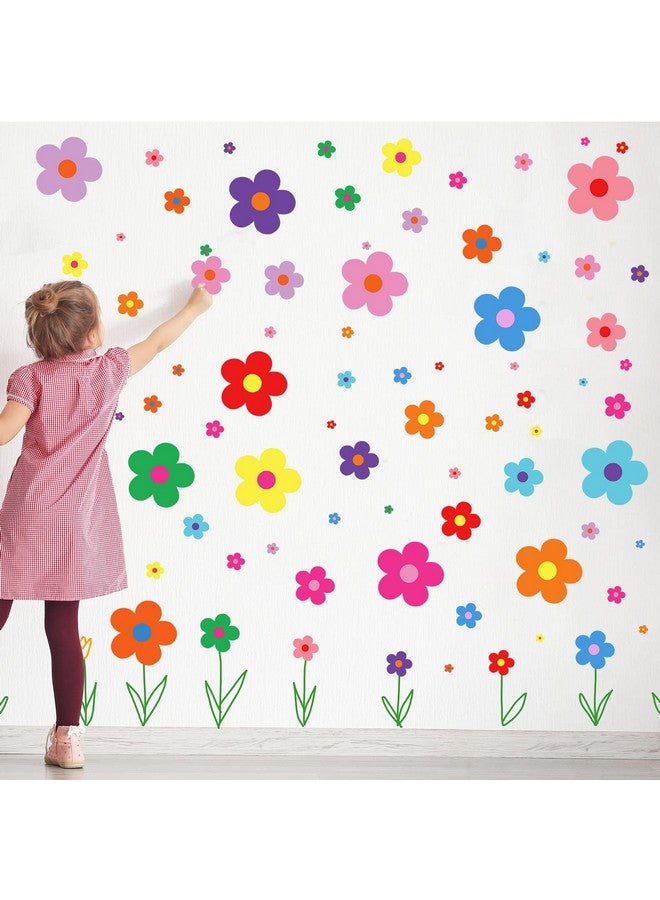 TaoBary 288 قطعة من ملصقات الحائط على شكل زهور لطيفة Y2K ملونة من الفينيل قابلة للتقشير واللصق ملصقات جدارية جميلة على شكل زهور لتزيين غرفة نوم الأطفال والمراهقين والبنات والأولاد (ألوان زاهية) - Image 4