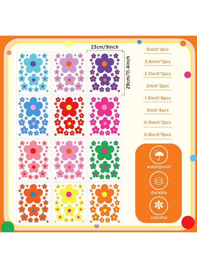 TaoBary 288 قطعة من ملصقات الحائط على شكل زهور لطيفة Y2K ملونة من الفينيل قابلة للتقشير واللصق ملصقات جدارية جميلة على شكل زهور لتزيين غرفة نوم الأطفال والمراهقين والبنات والأولاد (ألوان زاهية) - Image 2