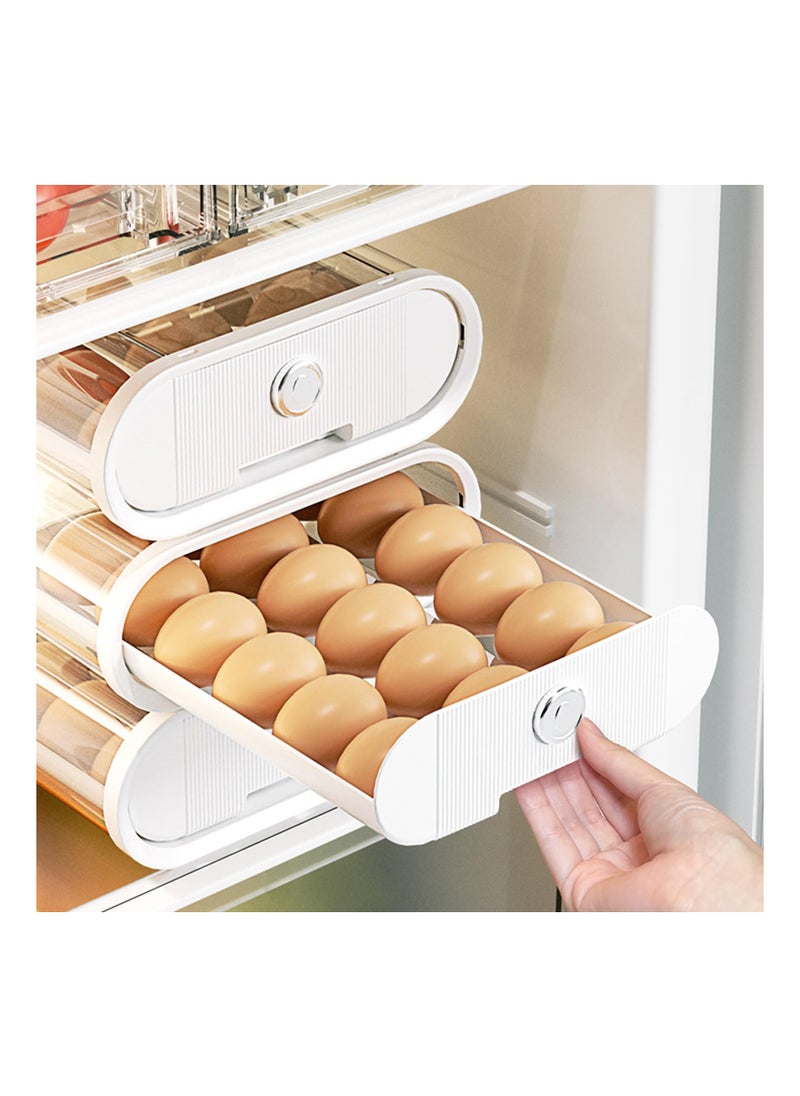 Egg Container for Refrigerator, Clear Egg Storage Holder, Egg Drawer Tray, 18 Egg Tray, Stackable Egg Fresh Storage Box for Fridge Kitchen Home, 2Pcs - White