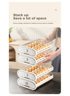 KASTWAVE Egg Container for Refrigerator, Clear Egg Storage Holder, Egg Drawer Tray, 18 Egg Tray, Stackable Egg Fresh Storage Box for Fridge Kitchen Home, 2Pcs - White  - Image 3
