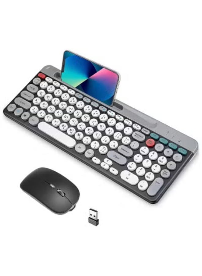 Wireless Keyboard and Mouse Combo, Multi-Device (Bluetooth + 2.4G) Keyboard and Mouse with Phone and Tablet Holder, Full-Size Typewriter Wireless Keyboard and Mouse for Computer/Laptop - Image 1