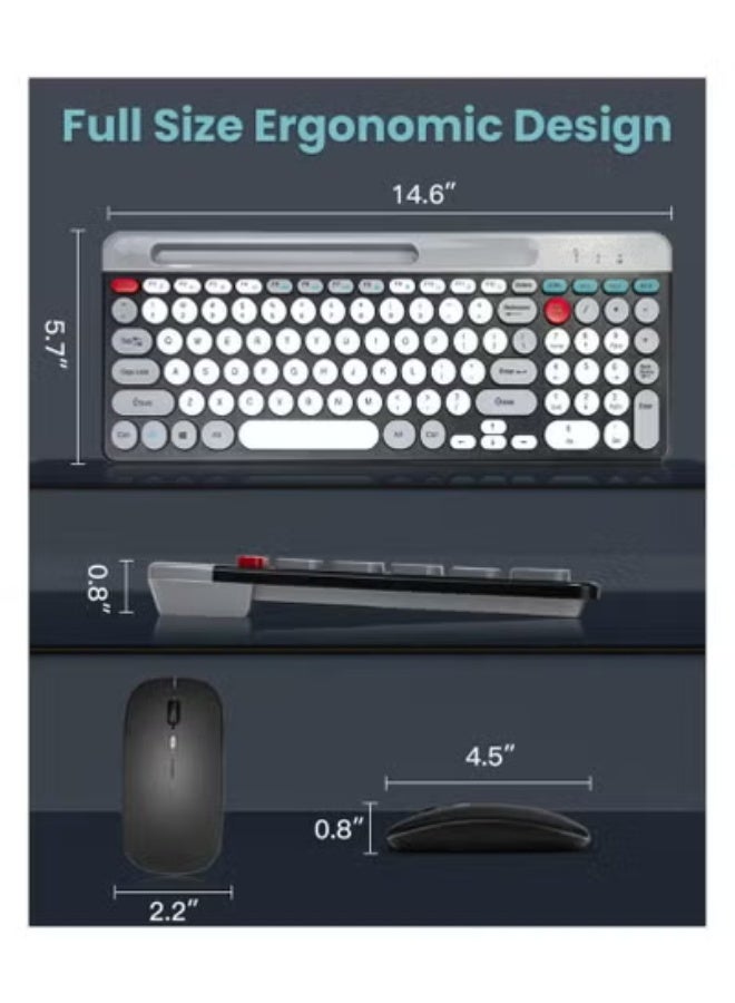Wireless Keyboard and Mouse Combo, Multi-Device (Bluetooth + 2.4G) Keyboard and Mouse with Phone and Tablet Holder, Full-Size Typewriter Wireless Keyboard and Mouse for Computer/Laptop - Image 3