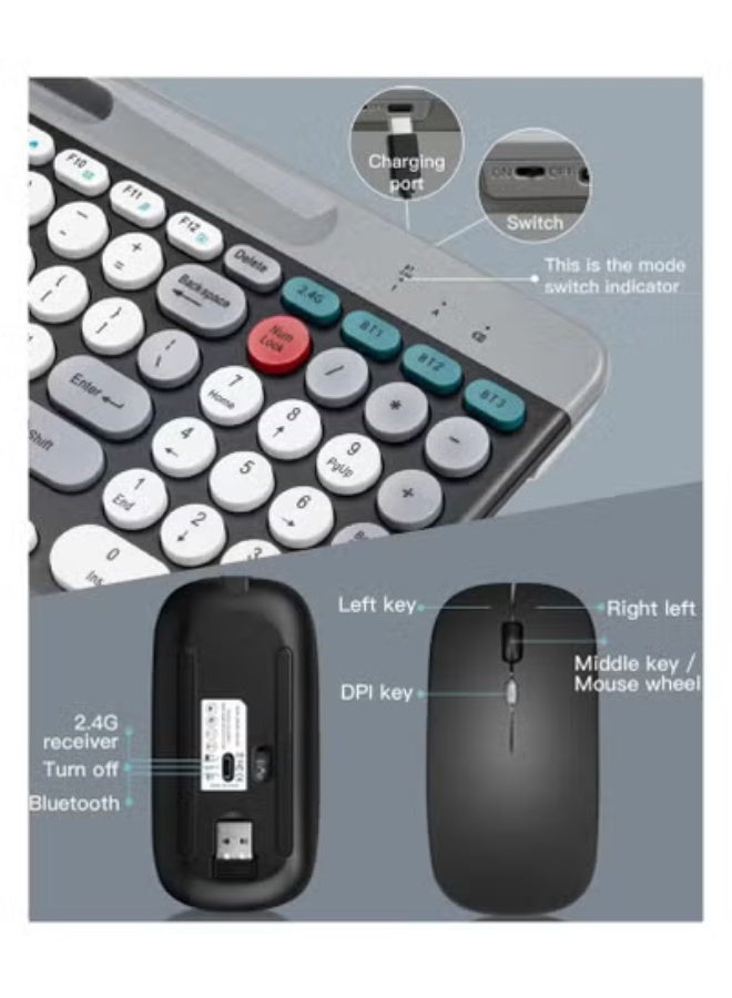 Wireless Keyboard and Mouse Combo, Multi-Device (Bluetooth + 2.4G) Keyboard and Mouse with Phone and Tablet Holder, Full-Size Typewriter Wireless Keyboard and Mouse for Computer/Laptop - Image 5
