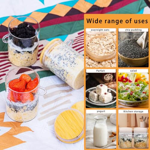 MHDCLY Overnight Oats Containers with Lids,16oz Overnight Oats Jars 4 Pack, Oatmeal Cups,Meal Prep Containers,Glass Meal Prep Containers with Lids,China Pudding Jars - Image 4
