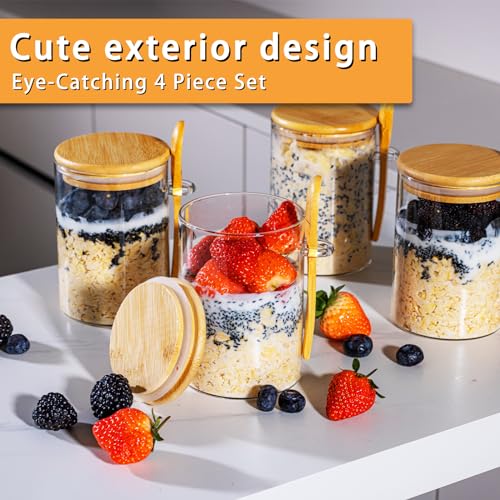 MHDCLY Overnight Oats Containers with Lids,16oz Overnight Oats Jars 4 Pack, Oatmeal Cups,Meal Prep Containers,Glass Meal Prep Containers with Lids,China Pudding Jars - Image 3