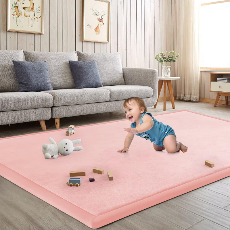 ILPEOD Baby Play Mat for Floor Nursery Rug Muscle Mat Area Rug Playroom Rug 39x59" Memory Foam 1.3" Thick Crawling Mat for Babies,Toddlers, Infants, Kids,Floor Mat(Pink) - Image 1