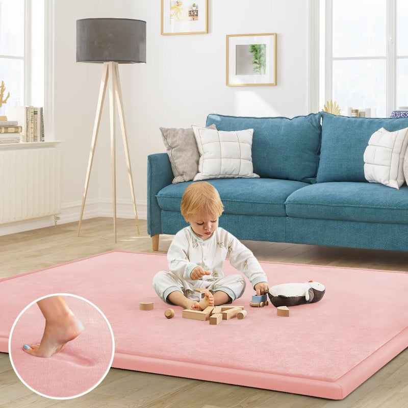 ILPEOD Baby Play Mat for Floor Nursery Rug Muscle Mat Area Rug Playroom Rug 39x59" Memory Foam 1.3" Thick Crawling Mat for Babies,Toddlers, Infants, Kids,Floor Mat(Pink) - Image 5