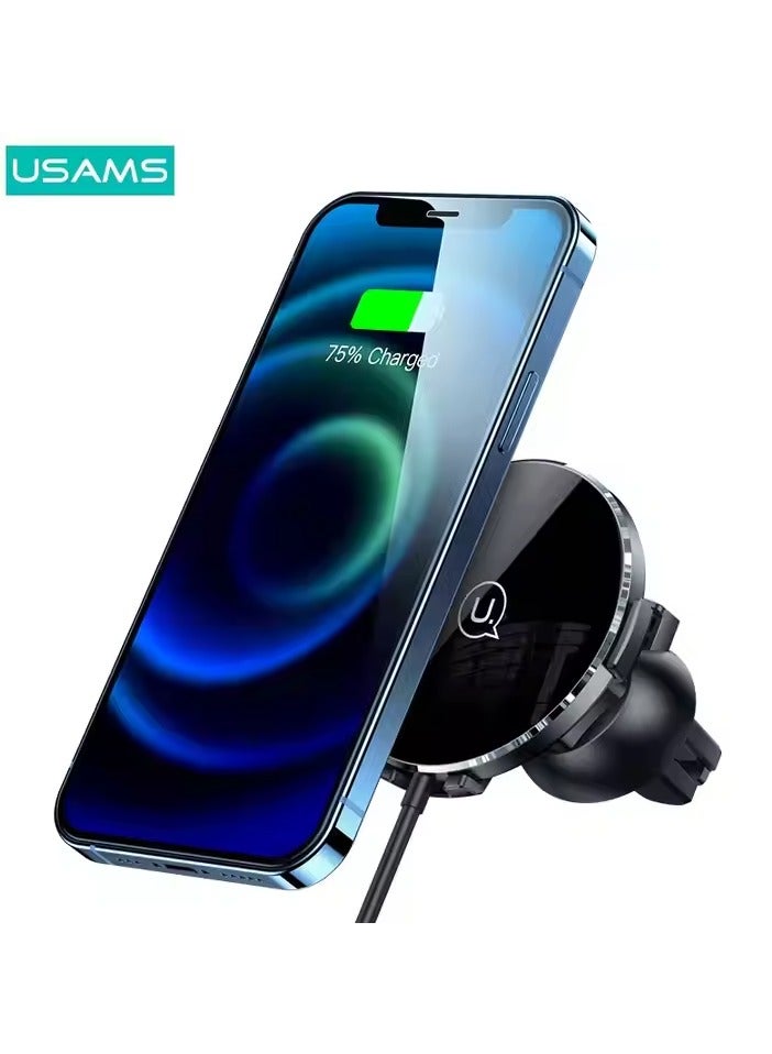 Usams Charger Car 15W Ultra Slim 2 in 1 Magnetic Wireless  with Air Vent Auto Mount Car Mount for iPhone 12/11/11 Pro/11 Pro Max/SE/XS Max/XR/X/8/8p, Samsung S20/ S10/ Note 10 - Image 5