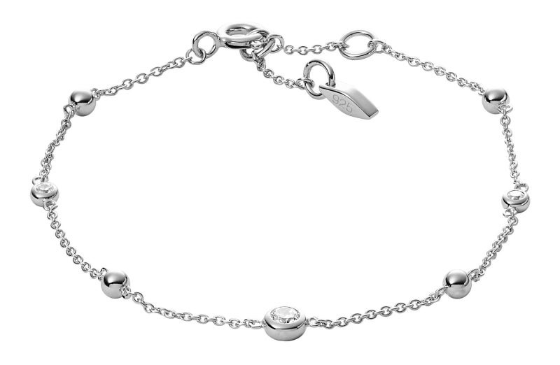 FOSSIL Women's Sterling Silver Elliott Glitz and Cubic Zirconia Rondell Bracelet, Silver - Image 2