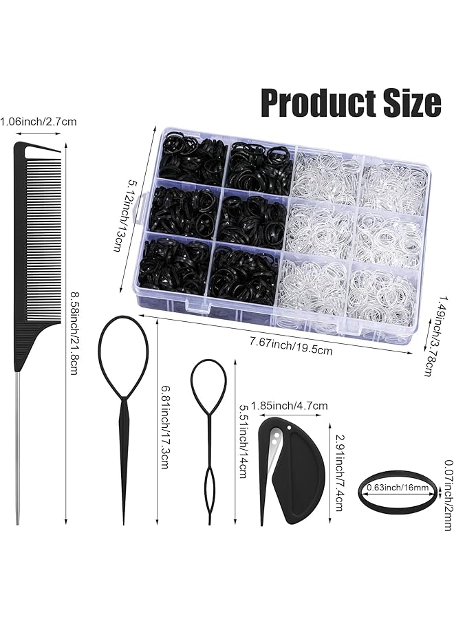 KASTWAVE 2000 Pcs Elastic Hair Bands With Hair Loop Styling Tool Set Clear Mini Hair Bands And Black Elastic Hair Ties With Rubber Band Cutter Organizer Box Hair Accessories For Toddler Baby Girl Women - Image 2