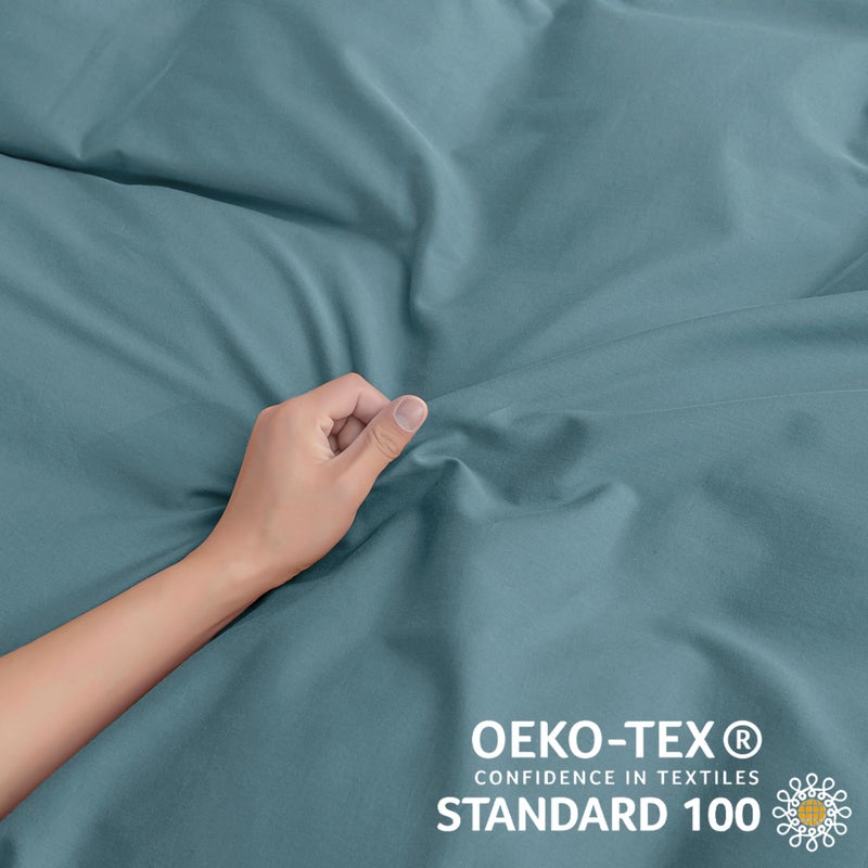 JELLYMONI Cotton Duvet Cover Queen Size - 100% Washed Cotton Linen Like Textured Comforter Cover, 3 Pieces Breathable Soft Bedding Set with Zipper Closure (Grayish Blue, Queen 90"x90") - Image 4