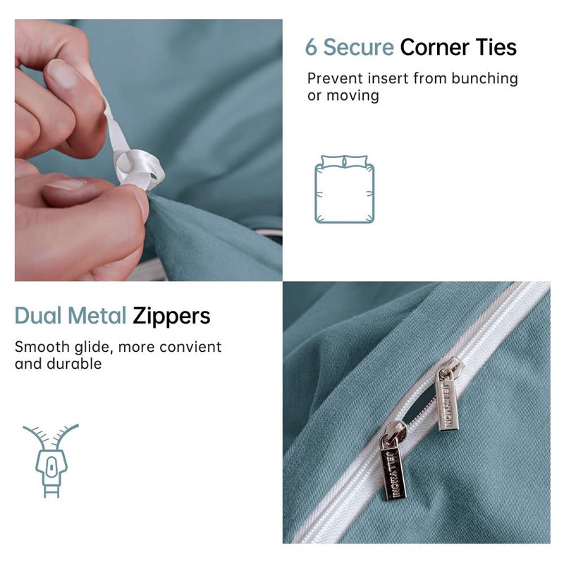 JELLYMONI Cotton Duvet Cover Queen Size - 100% Washed Cotton Linen Like Textured Comforter Cover, 3 Pieces Breathable Soft Bedding Set with Zipper Closure (Grayish Blue, Queen 90"x90") - Image 5