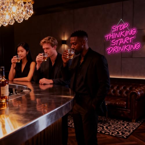 DREAMFORT Stop Thinking Start Drinking Neon Sign Pink Led Neon Signs Letter Neon Lights Neon Bar Signs for Wall Decor USB Light Up Sign Neon for Home Bar Man Cave Party Club Restaurant - Image 2