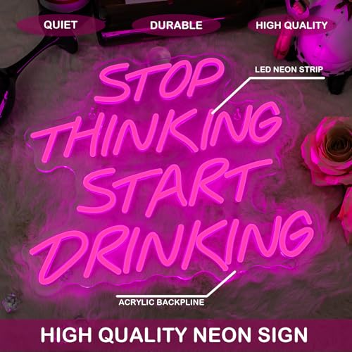 DREAMFORT Stop Thinking Start Drinking Neon Sign Pink Led Neon Signs Letter Neon Lights Neon Bar Signs for Wall Decor USB Light Up Sign Neon for Home Bar Man Cave Party Club Restaurant - Image 5