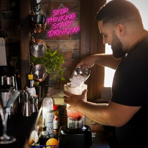 DREAMFORT Stop Thinking Start Drinking Neon Sign Pink Led Neon Signs Letter Neon Lights Neon Bar Signs for Wall Decor USB Light Up Sign Neon for Home Bar Man Cave Party Club Restaurant - Image 3