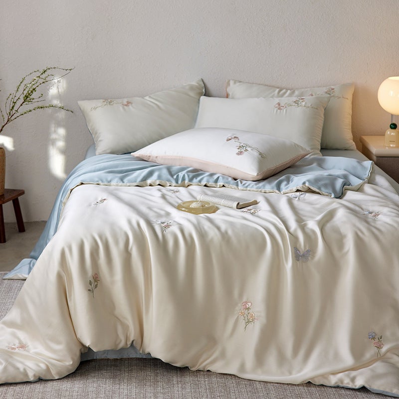 100% Austrian Lenzing Tencel 4-Piece Bed Sheet Set in Flower Non-Flower Blue – Summer Cooling, Silky Soft, Barefoot  Sleep - Image 1
