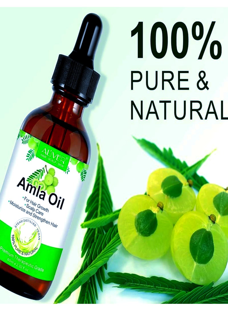 أليفر زيت أملا 2.02 أونصة سائلة زيت أملا عضوي طبيعي نقي 100% للشعر زيت أملا معصور على البارد لنمو الشعر وترطيب الشعر وتقويته وتغذية فروة الرأس وزيت علاج الشعر - Image 3