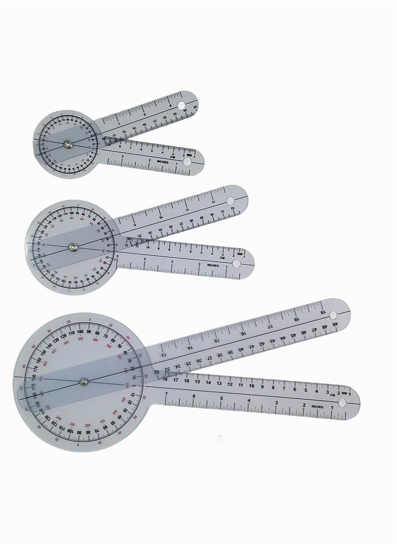 HOMESTAR Transparent Goniometer Linear Measuring Ruler Orthopedic Angle Plastic 360 Degree for Body Tape Measure Protractor 3 Pack  - Image 1