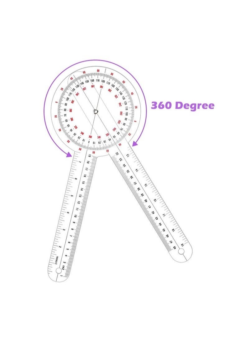 HOMESTAR Transparent Goniometer Linear Measuring Ruler Orthopedic Angle Plastic 360 Degree for Body Tape Measure Protractor 3 Pack  - Image 2