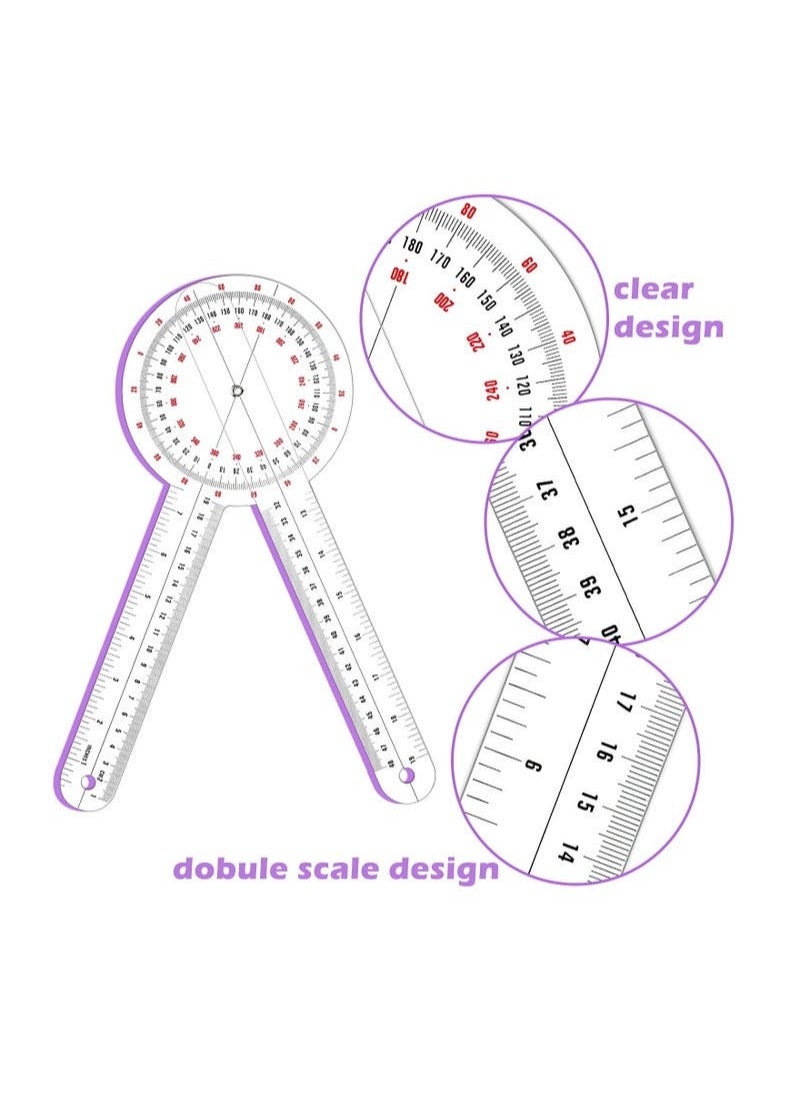 HOMESTAR Transparent Goniometer Linear Measuring Ruler Orthopedic Angle Plastic 360 Degree for Body Tape Measure Protractor 3 Pack  - Image 4