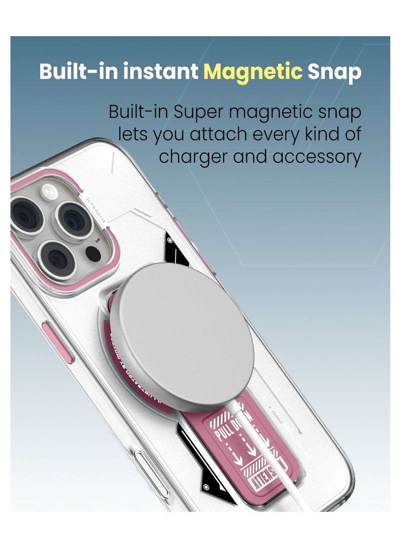 Moxedo Magnetic Protective Case Scratch Resistant Drop Protection with Built-in Extendable Grip Stand Compatible for iPhone 16 Pro Max 6.9 inch - Pink - Image 2