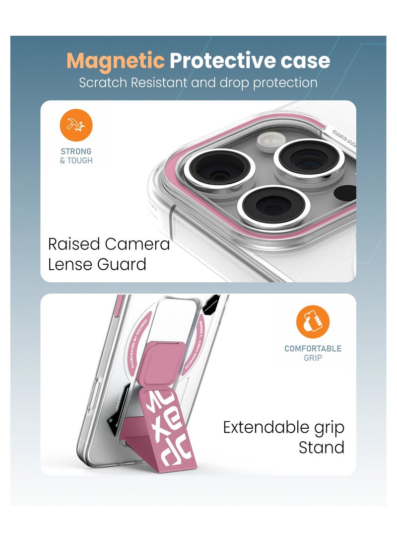 Moxedo Magnetic Protective Case Scratch Resistant Drop Protection with Built-in Extendable Grip Stand Compatible for iPhone 16 Pro Max 6.9 inch - Pink - Image 3
