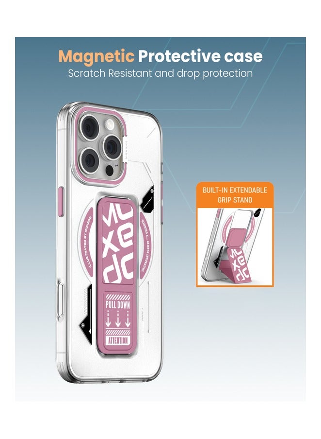 Moxedo Magnetic Protective Case Scratch Resistant Drop Protection with Built-in Extendable Grip Stand Compatible for iPhone 16 Pro Max 6.9 inch - Pink - Image 5