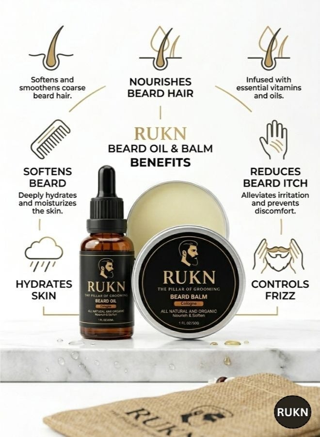 RUKN Premium Beard Grooming Kit for Men – Complete Beard Care Set with Beard Wash, Beard Oil, Beard Balm, Wooden Comb, Boar Bristle Brush & Scissors | Luxury Gift Set for Men - Image 3
