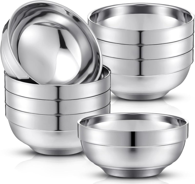 Funnymoom 8 Pack 24 oz Stainless Steel Bowls Double Walled Insulated Soup Ice Cream Metal Mixing Nesting Bowls for Serving Soup Rice Cereal - Image 1