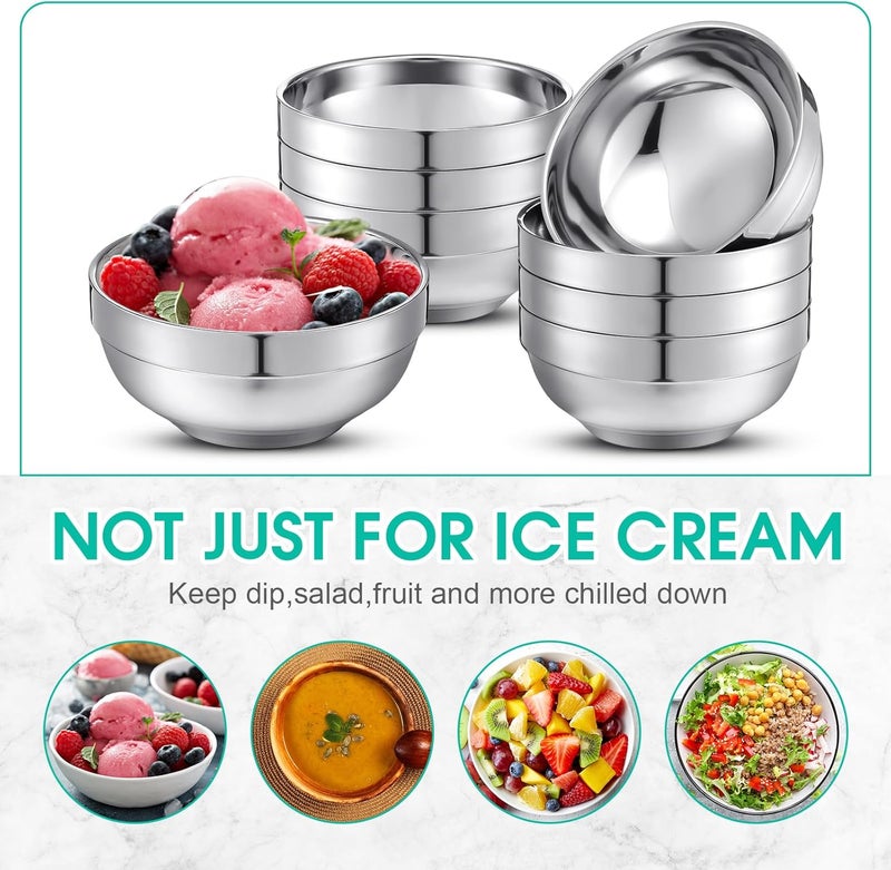 Funnymoom 8 Pack 24 oz Stainless Steel Bowls Double Walled Insulated Soup Ice Cream Metal Mixing Nesting Bowls for Serving Soup Rice Cereal - Image 5
