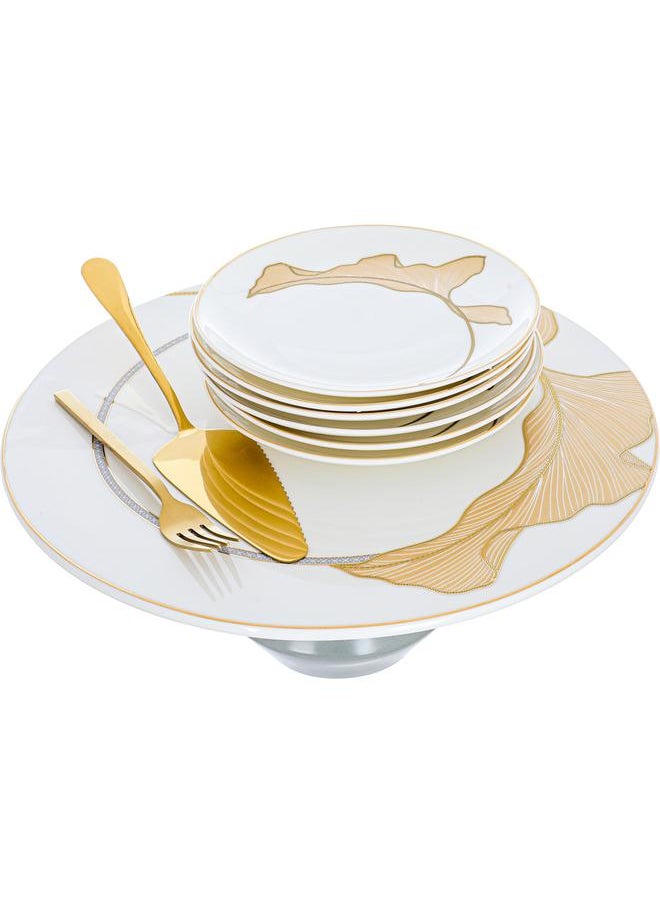Alsaif Porcelain Cake Serving Set 14 Pieces White  - Image 1
