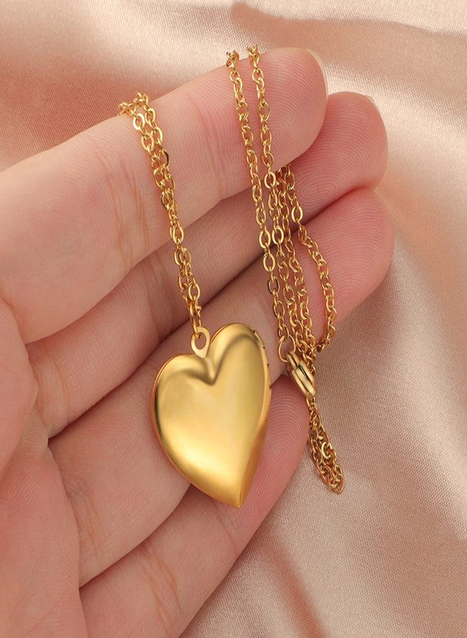 PHOCKSIN Locket Necklace for Women Black/Gold/Silver Locket Necklace Oval/Round/Heart Photo Necklace New Years Gifts for Girls, 1.1" x 1.1", Stainless Steel, No Gemstone - Image 2
