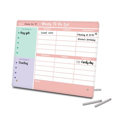 Aitakatta Desktop Thickened Acrylic Dry Erase Weekly To Do List, 11.8"x9.8" Colorful Whiteboard with Stand, Frameless Weekly Planner for Office/School/Home, Daily To Do List for Work and Personal Organized(2530,1p) - Image 1