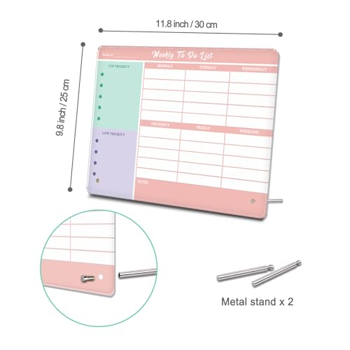 Aitakatta Desktop Thickened Acrylic Dry Erase Weekly To Do List, 11.8"x9.8" Colorful Whiteboard with Stand, Frameless Weekly Planner for Office/School/Home, Daily To Do List for Work and Personal Organized(2530,1p) - Image 2