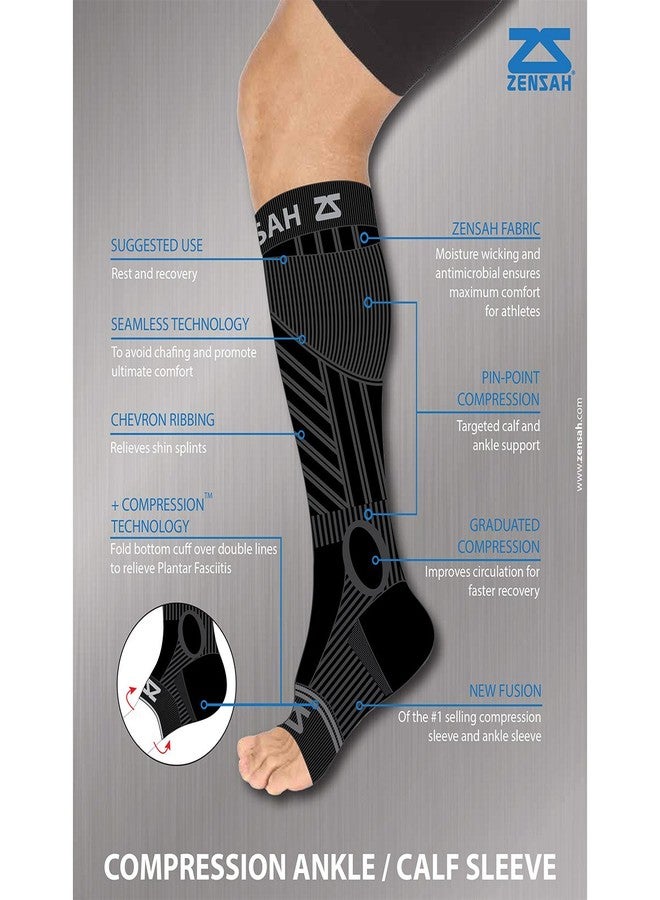 Zensah Ankle/Calf Compression Sleeves- Toeless Socks for Circulation, Swelling for Men and Women, Black, Large - Image 3