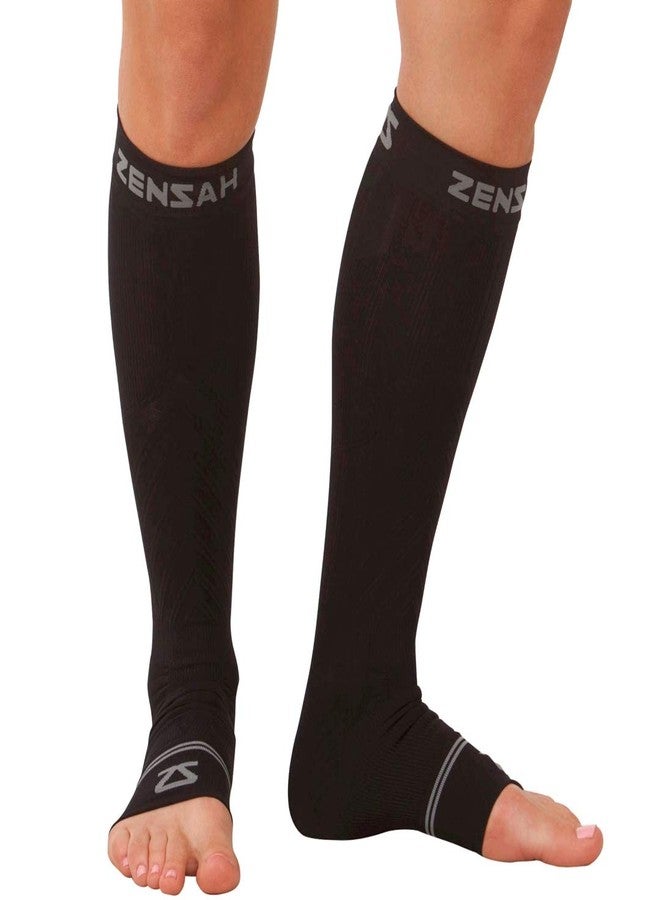 Zensah Ankle/Calf Compression Sleeves- Toeless Socks for Circulation, Swelling for Men and Women, Black, Large - Image 1